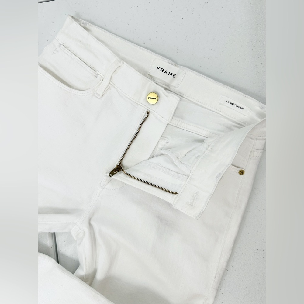 FRAME Le High Straight Blanc White Jeans Cropped Clean Minimal Resort Coastal 27 - Picture 11 of 16